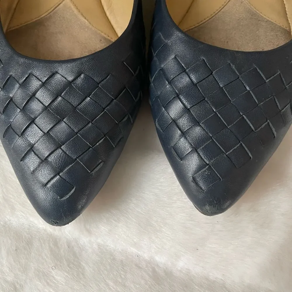 Trotters Signature leather navy blue woven slip on flats pointed toe size10.5
